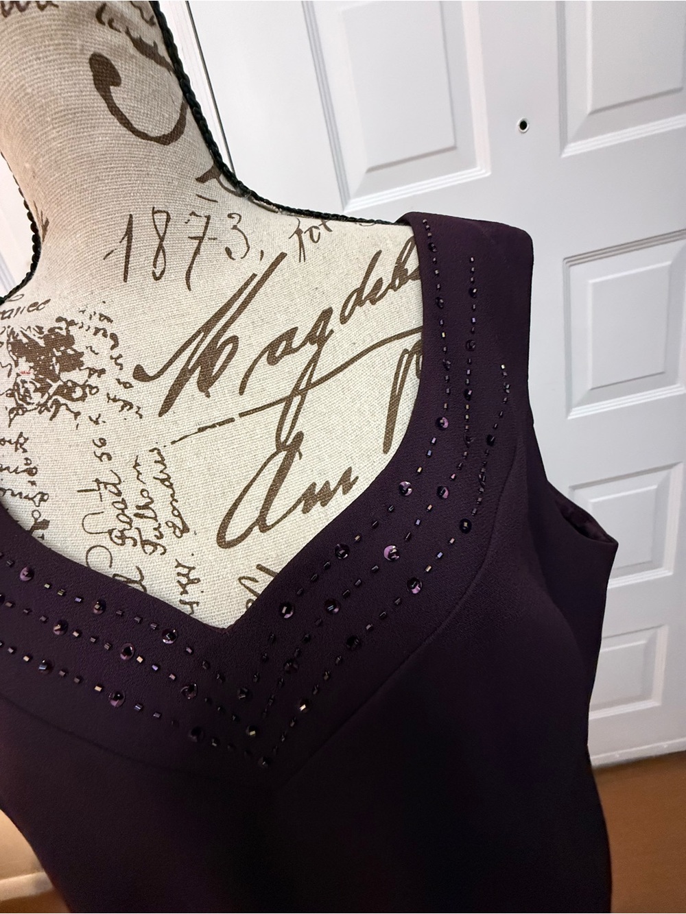 Source Unknown Deep Plum Sleeveless Maxi Dress with Beaded V-Neck - Picture 6 of 12